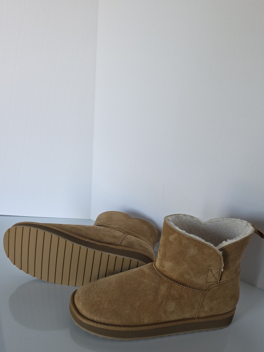 Lands' End Women's Tan Suede Shearling Ankle Booties